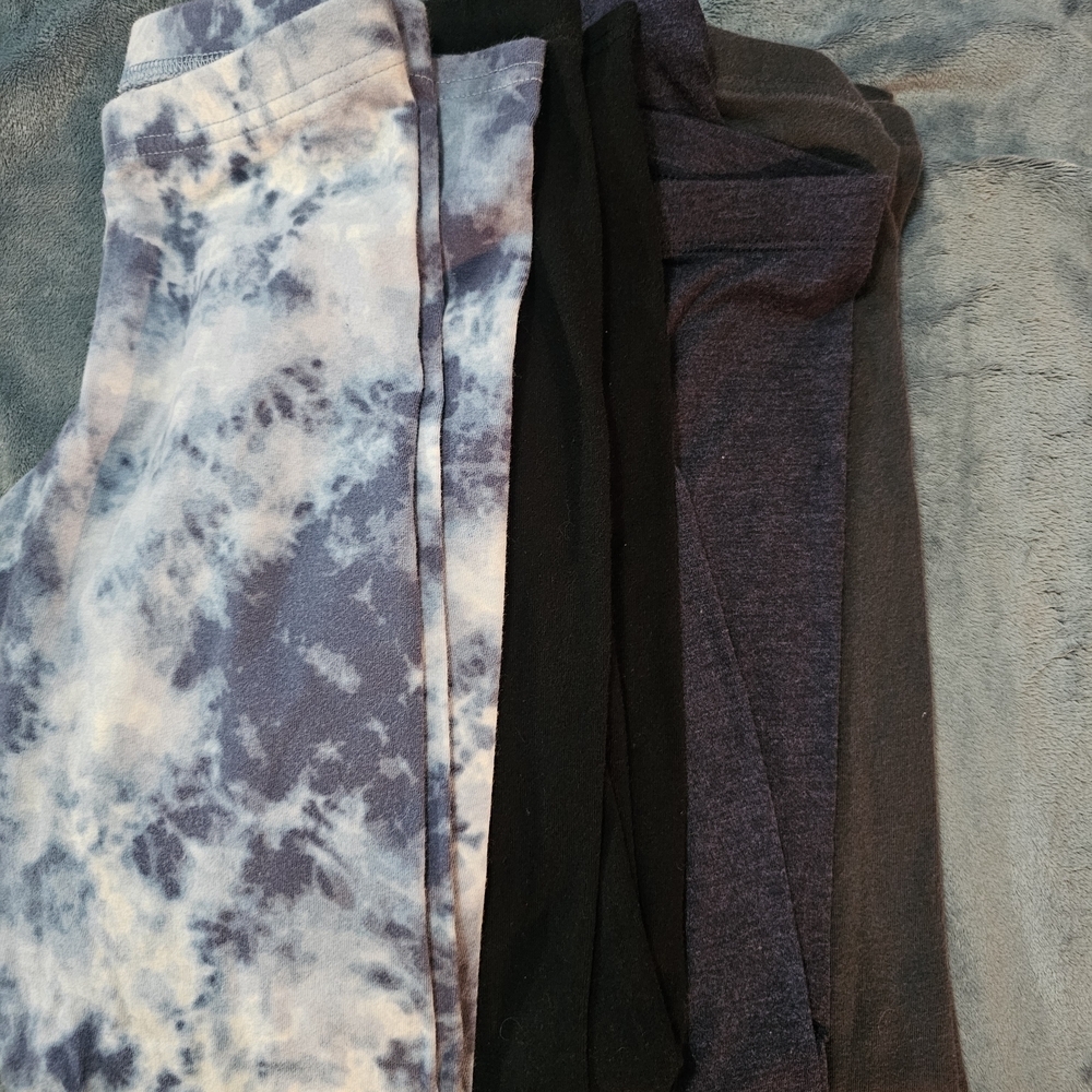 Old Navy Leggings - Tie-Dye Blue, Black, Dark Gray Girls Size 8 Sold As Set